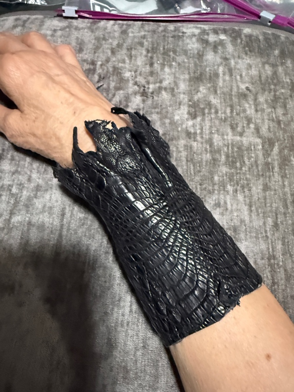 Black  Real Crocodile Leather Wrist Cuff for Women.Unique Hand make.